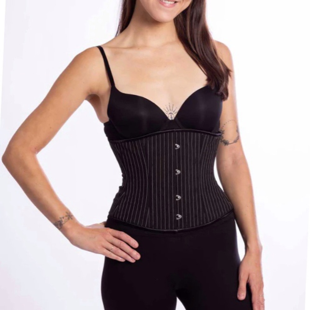 Orchard Corset Black Pinstripe Top Size 28 Underbust Waist Trainer Shapewear